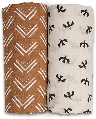 Bohemian swaddling set of cotton mousseline lulujo, pack of 2 (mud and black bird).. Home to endless choices and pocket-friendly prices — DIAYTAR Nigeria.