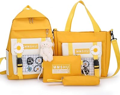 Set of 4 Goodrun school backpacks, canvas school backpack, Kawaii school bag, cute backpack accessories for school, kawaii backpack for girls - yellow.. Experience shopping satisfaction with DIAYTAR NIGERIA's vast selection and nationwide delivery service.