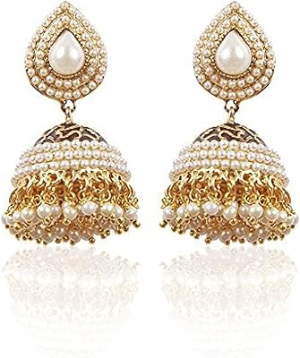 Traditional jhumka earrings studded with pearls for women (white) (6822er).. Shop across categories with ease at DIAYTAR NIGERIA, delivering affordability within the week.