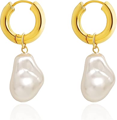 Hunger earrings in gold -plated baroque pearls, large Creole earrings with irregular pearl drop, classic, vintage pearl, graceful, Huggie ear jewelry.. DIAYTAR NIGERIA: Where quality products become affordable with our nationwide shipping service.