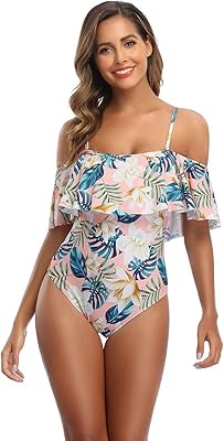 Bathroom A piece for women, bare shoulders, ruffles, belt of control of the padded belly with retro print.. Unlock access to a wide range of products with DIAYTAR NIGERIA's affordable e-commerce platform.