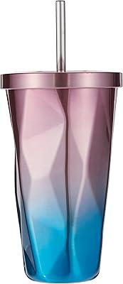 Double -walled coffee cup in stainless steel for hot and cold drinks with straw, 16 oz, irregular diamond shape with lid.. Experience the convenience of boundless shopping with DIAYTAR NIGERIA's vast selection and quick delivery.