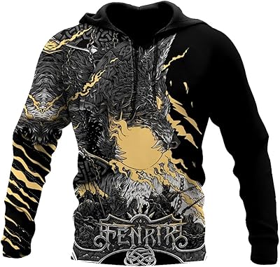 Hoodie Nordic Myth Fenrir Wolf, 3D printing, Harajuku style, relaxed, ample, unisex, relaxed sweater, Vikings autumn jacket.. Shop with confidence at DIAYTAR NIGERIA, Nigeria's premier affordable e-commerce platform.