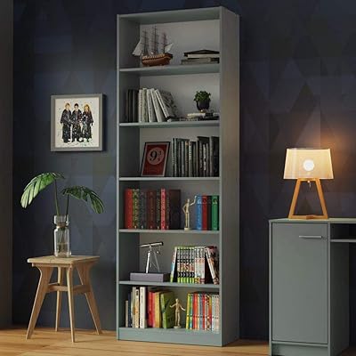 Madisa library with 6 storage and presentation shelves, wood, 71 L x 204 h x 30 cm P - Gray.. Shop with purpose at DIAYTAR NIGERIA and discover a world of products at budget-friendly prices.
