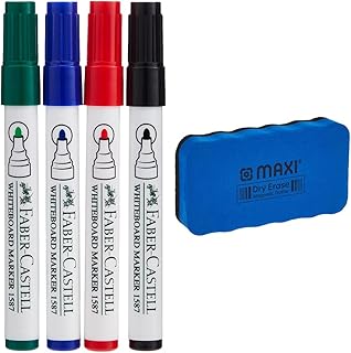 Set of 4 markers for Faber-Castell white board + matching feather, magnetic gum for medium whiteboard 1587D and max WBE31.. DIAYTAR NIGERIA makes quality accessible with our diverse product range and dependable delivery service.