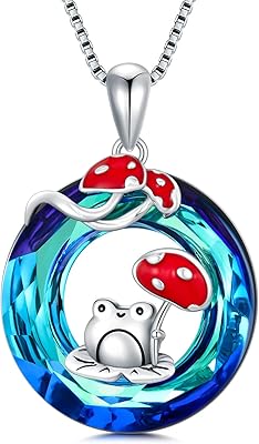 Sterling silver frog necklace, crystal mushroom pendant, gift jewelry for women and girls, sterling silver.. Shop with confidence at DIAYTAR NIGERIA, Nigeria's premier affordable e-commerce platform.