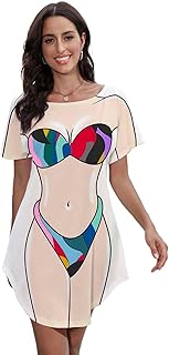 Cute t-shirt printed bikini dress with short sleeves beach shirt loose funny women.. DIAYTAR NIGERIA brings online shopping to every Nigerian with affordable prices and reliable shipping.