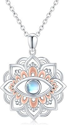 Lotus eye collar for women, moonstone, protection pendant against the evil eye, in Sterling 925 silver, pendant Lotus flower, Christmas jewelry, Halloween for women, men, adolescents.. DIAYTAR NIGERIA: Connecting Nigerians with their needs through our affordable and diverse marketplace.
