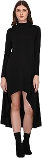 Black trapezoid dress with long cotton sleeves for women.. DIAYTAR NIGERIA: Where every search yields affordable results delivered promptly to your door.