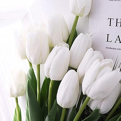 Small bouquet of polyurethane tulips, 10 artificial tulips, wedding decoration for home, office, excellent gift idea for Mother's Day (white).. Discover the perfect balance of price and convenience with DIAYTAR NIGERIA's nationwide e-commerce platform.