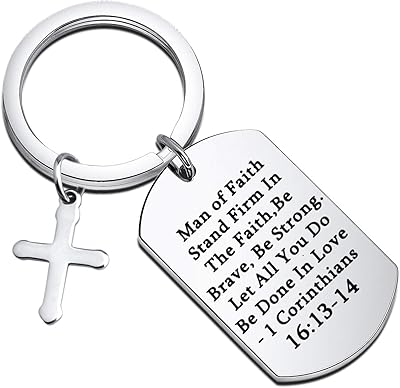 Man of faith 1 Corinthians 16: 13-14 Key holders hold firm in faith Be courageous be very dog ​​tag bible pour keychain Christian gift baptism gift.. Affordable choices, delivered fast — that's the DIAYTAR Nigeria promise.
