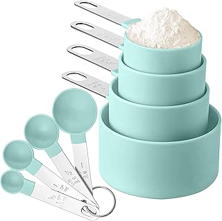 Set of cups and spoons, 8 stackable measuring cups, teaspoon, mini spoon with stainless steel handle for dry and liquid ingredients.. Experience the ease of modern shopping with DIAYTAR NIGERIA's comprehensive platform and quick delivery.