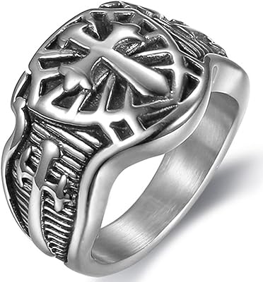 Stainless steel ring with a medieval cross sword pattern.. DIAYTAR NIGERIA transforms online retail with unbeatable prices and consistent delivery timeframes.