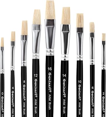 Set of 9 brushes of acrylic watercolor paint, flat brushes for artistic paint, 100% natural white hair paint brushes for children, students and adults (black handle).. Shop the future with DIAYTAR NIGERIA - thousands of products, unbeatable prices, delivery within a week.