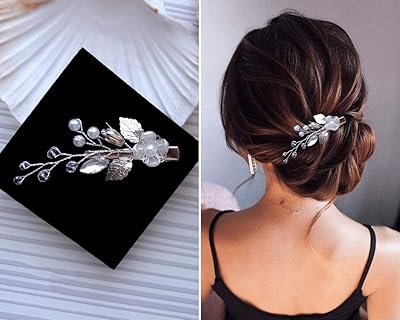 Large silver hair clips for women, hair clip in white pearls and rhinestones, hair accessory for wedding party, gift for prenuptial, bride and bride of honor (1 silver style).. DIAYTAR NIGERIA bridges the gap between desire and affordability with nationwide delivery in under 8 days.