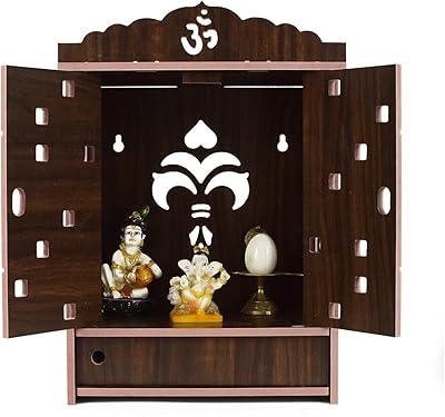 Wood structure to hang in MDF Praha wood for the Pooja Mandir house with door (black).. DIAYTAR NIGERIA: Your partner in affordable online retail with reliable delivery across the nation.