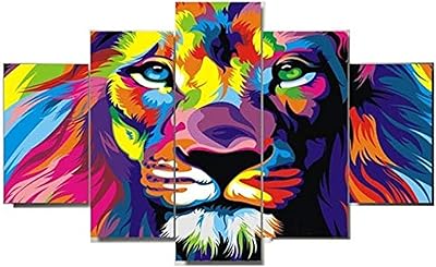 Frameless oil painting of 5 modern lion animals on canvas, house wall decoration, printed photo on canvas.. Shop with intention at DIAYTAR NIGERIA, offering thousands of products at budget-friendly prices.