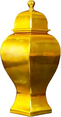 Ginger pot in golden ceramic, flower vase (size L).. DIAYTAR NIGERIA: Your trusted e-commerce partner with extensive product choices and affordable delivery.