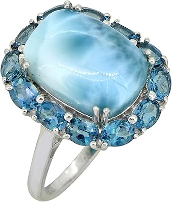 Sterling 925 silver ring of 10.26 carats from Larimar & London, blue topaz.. Transform how you shop with DIAYTAR NIGERIA's vast selection and budget-friendly delivery options.