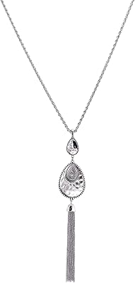 Long necklace pendant in ancient silver for women with pompom and chain lag.. DIAYTAR NIGERIA brings the joy of affordable shopping to your fingertips with delivery in less than 8 days.