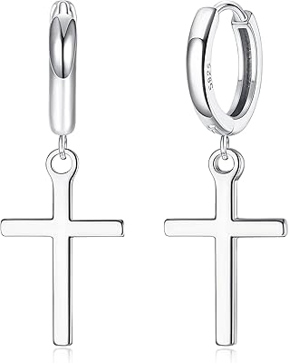 Milacolato Creole earrings in Sterling 925 silver silver with minimalist cross - Huggie hanging earrings - minimalist jewelry - Creole earrings exquisite for women and men.. DIAYTAR NIGERIA makes online shopping accessible to all with budget-friendly prices and reliable delivery.