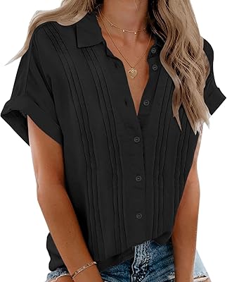 Cotton shirts and short -sleeved linen for women, relaxed shirt with buttoned collar, V -neck, pleated relaxed relaxed.. Get more for less on DIAYTAR Nigeria — Nigeria’s favorite e-commerce platform.