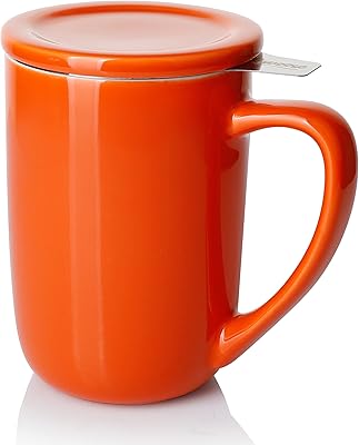 16 Oz porcelain tea cup with infuser and lid, bulk tea cup, gifts for tea lovers, orange - 203.106.. DIAYTAR NIGERIA: Empowering Nigerians with access to affordable products delivered within 8 days.