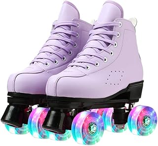Roue pads lined up in women's leather, high collar, four wheels, interior and outdoor skating shoes for girls.. Navigate through thousands of products at pocket-friendly prices with DIAYTAR NIGERIA's easy-to-use platform.