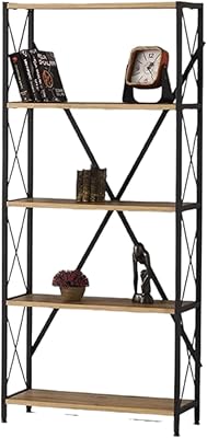 Reko -Tagère scale, 5 -level library, storage shelves 120 cm high x 70 cm wide, bathroom, living room, wooden appearance furniture, metal frame, rustic brown + black.. DIAYTAR NIGERIA: Your partner in affordable online shopping with reliable 5-8 day shipping nationwide.