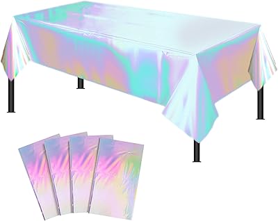 Package of 4 iridescent plastic tablecloths, shiny laser disposable rectangular table blankets, holographic sheet tablecloth, iridescent festive decoration, birthday, wedding, Christmas 54 "x 108.. Affordable convenience is here — shop DIAYTAR Nigeria today.