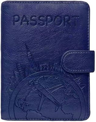 Leather passport carrier case, travel wallet with RFID locking and magnetic closure, blue.. DIAYTAR NIGERIA delivers more than products - we deliver affordable solutions within days.