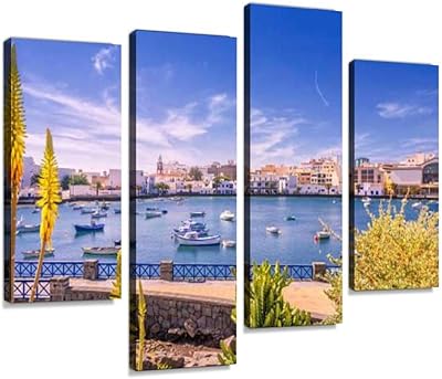 Printing on cacti canvas at Charcot de Saint -Jeans in Arlife Lanzarote Port and Mural Art, Digital Printing, Abstract Images for Living Room, House, Office, Decoration ready to hang - 4 panels.. One platform, endless products — welcome to DIAYTAR Nigeria.