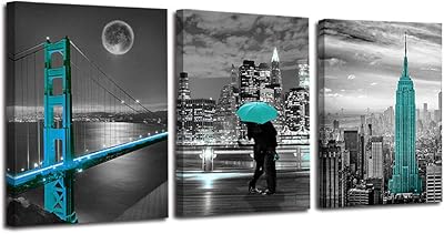 Sarcelle blue wall canvas with New York Golden Urban Landscape.. Shop smart with DIAYTAR NIGERIA, offering a vast product range delivered to your doorstep within a week.
