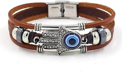 Leather bracelet Weight, vintage with three rows, Hamsa hand, blue eyes, retro, multilayer rope, rolled bracelet, handmade, devil's eye bracelet, Turkish jewelry.. Elevate your shopping experience with DIAYTAR NIGERIA's vast catalog and budget-friendly options.