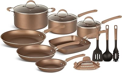 Kitchen battery and cooking utensils Edinburgh 20 pieces | Cooking utensils with lid | Cocotte with ceramic lid | non -stick frying stove | pot with glass cover (light copper).. Experience retail therapy without the financial stress at DIAYTAR NIGERIA's affordable e-commerce platform.