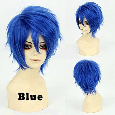 (dark blue) - Synthetic cosplay wigs short and smooth blue and unrefined for women, men, women, men and women, Halloween feast costume.. Shop with intention at DIAYTAR NIGERIA, offering thousands of products delivered nationwide in days.