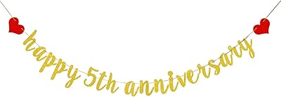 Banner aonbon gold happy 5th anniversary for 5th anniversary party decoration, wedding party