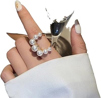 Vakar - Articulation rings for women, large rings of geometric pearls, jewelry for women, declaration of personality, open ring, adjustable jewelry.. DIAYTAR NIGERIA: Where shopping dreams become reality with budget-friendly prices and prompt delivery.