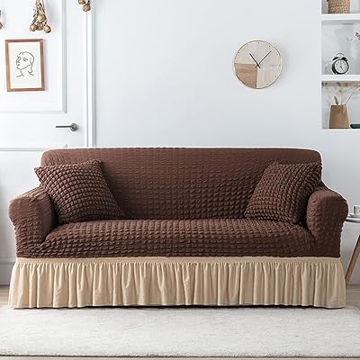 Universal sofa cover with coloatol skirt, for 1/2/3/4 sofa, high elasticity washable seat cover with skirt, for living room and bedroom (brown-beige, 2 places).. Shop confidently with Nigeria's most trusted e-commerce platform, offering swift and affordable delivery.