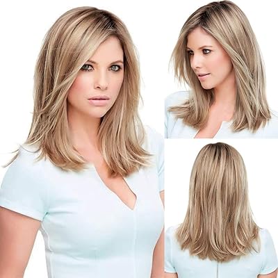 Blonde blonde blonde wig blonde for women, shaded shoulder length with side part, smooth natural wig with dark roots ??.. DIAYTAR NIGERIA delivers satisfaction with every purchase through our affordable and reliable service.