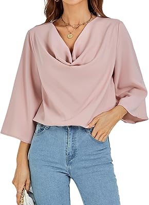 Basic casual work blouse with draped collar and 3/4 sleeves for women.. Elevate your shopping experience with DIAYTAR NIGERIA's vast catalog and budget-friendly options.