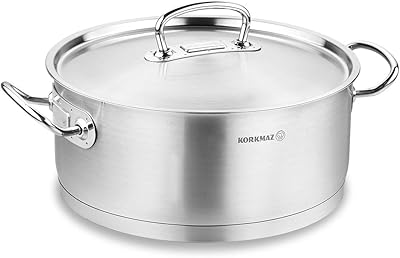 Korkmaz proline low steel pan stainless steel with cover and silver handles, 7.5 liters A1171.. Experience the future of online shopping with DIAYTAR NIGERIA's extensive product range and competitive pricing.