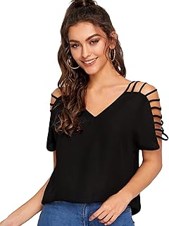 Women's blouse with bare shoulders, V -neck and short sleeves.. Your one-click solution to affordable shopping, DIAYTAR NIGERIA delivers quality products nationwide.
