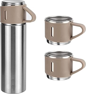 Insulated bottle in stainless steel isolated under vacuum of 500 ml/17.6 Oz with coffee cup, water, hot and cold drinks. (silver brown).. Experience the ease of digital shopping with DIAYTAR NIGERIA's affordable and diverse marketplace.