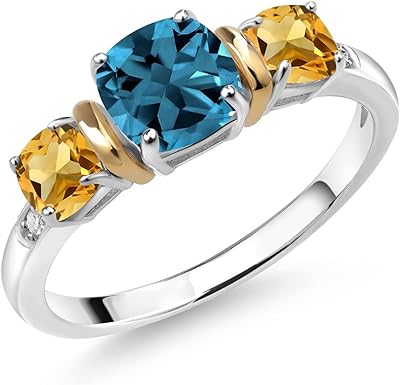 3 stones in 925 silver silver and diamond in 10 carat yellow gold with London blue topaz and yellow citrine of 1.80 CT.. Get access to thousands of affordable products only on DIAYTAR Nigeria.