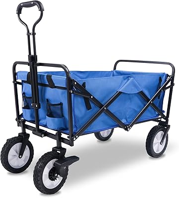 Folding garden wheelbarrow with telescopic handle, 360 degree wheels and 85 kg brake, blue.. DIAYTAR NIGERIA: Making quality products accessible to all Nigerians at affordable prices.