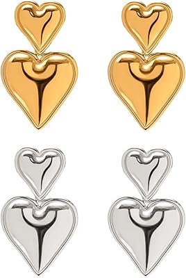 2 pairs of hanging earrings in the shape of a gold and silver heart for women.. Shop efficiently from anywhere with DIAYTAR NIGERIA's comprehensive platform and quick delivery options.