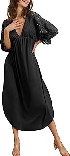 Doublego deep -wolf lace dress for women, 3/4 sleeves, relaxed and ample trapezoid dress.. DIAYTAR NIGERIA transforms dreams into deliveries with our affordable prices and 5-8 day shipping.