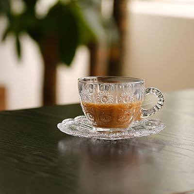 Set of 6 cups and Turkish tea saucers with design.. DIAYTAR NIGERIA: Where every shopping need is met with affordable prices and timely delivery.