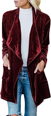 Women's jacket with long sleeves in plain velvet, open on the front with pockets, outdoor clothes.. DIAYTAR NIGERIA: Bringing quality products to every Nigerian home at prices everyone can afford.